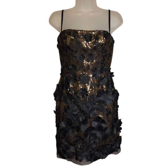 Helsi Hilma Gold Black Mini Cocktail Party Dress Floral Embellished Sequins XS - Picture 2 of 13
